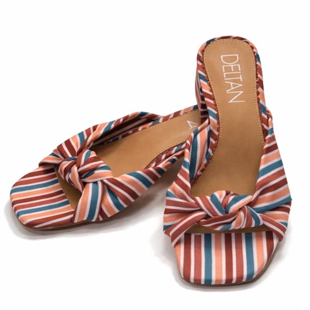 NWOT Deltan Striped Knot Slide Sandals Block Heel Summer Resort Chic Size 8